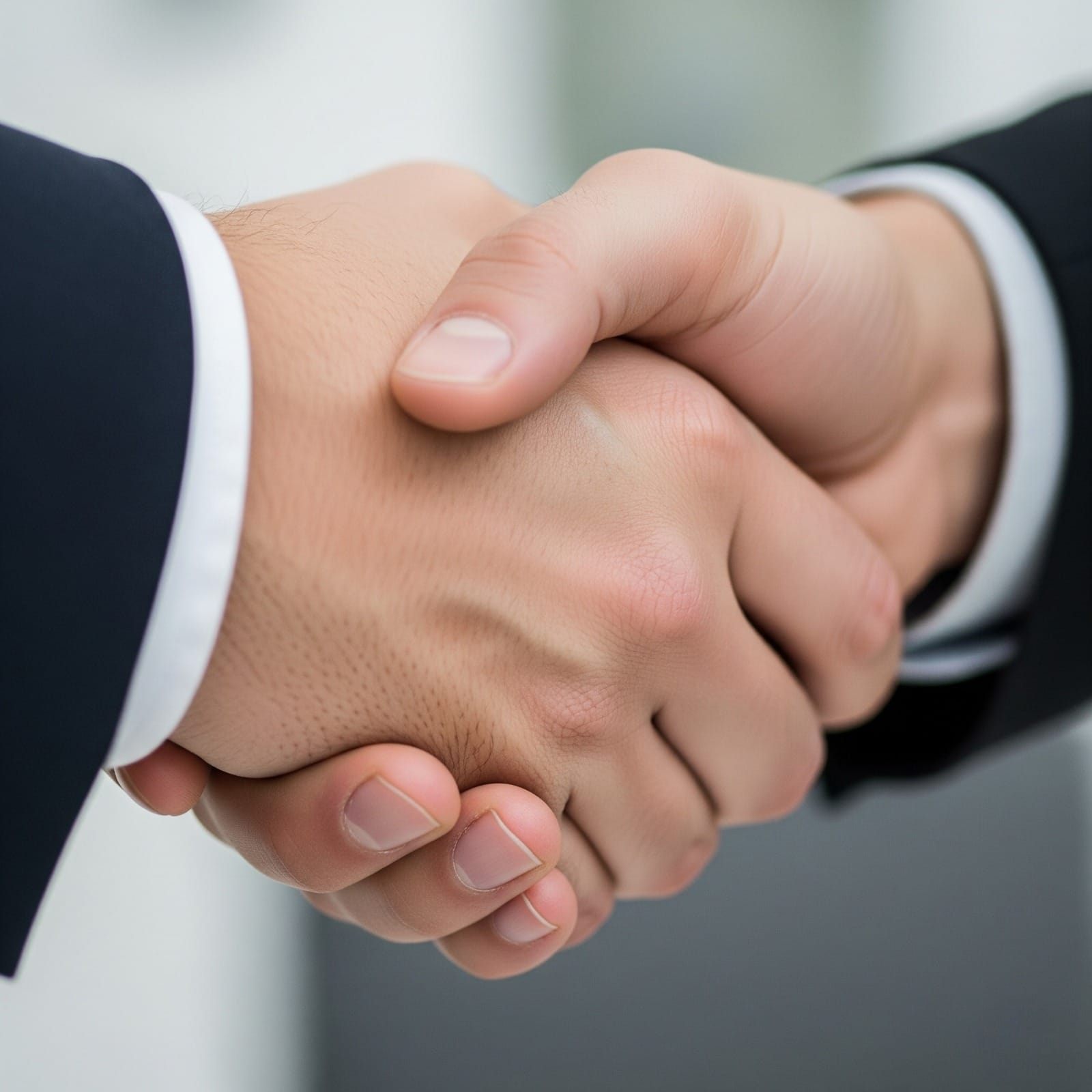 Two business professionals shaking hands, symbolizing partnership and collaboration.